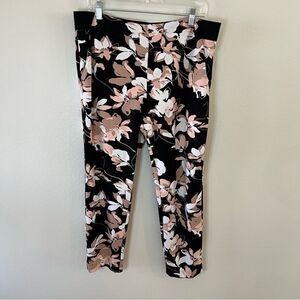 Liz Claiborne pants Emma ankle size Large black floral elastic waist stretchy